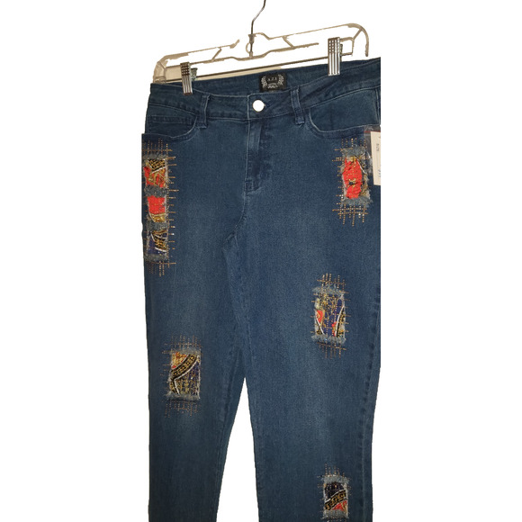Azi New York Denim Skinny Jeans Women's Sz 6 Torn Patchwork Artsy Boutique NWT - Picture 7 of 13